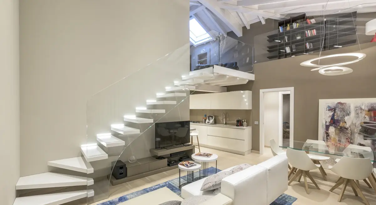 scala sbalzo con gradini in krion bianco moderna